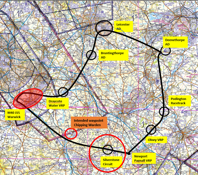 Map showing waypoints