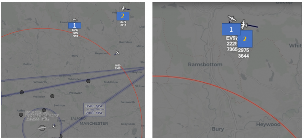 Map showing the position of the aircraft and the approaching traffic