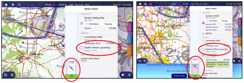 VFR moving map waypoints list