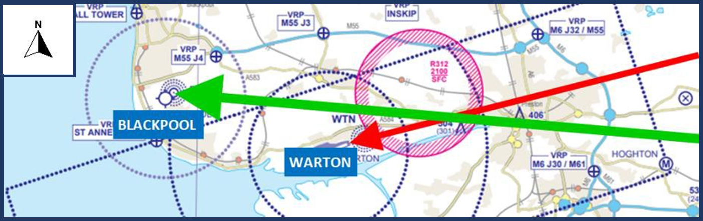 Figure 1- Image depicting relative positions of Warton & Blackpool
