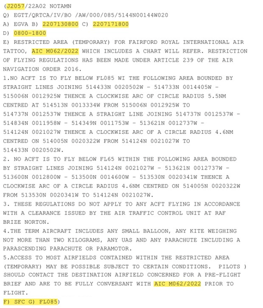 Figure 1 NOTAM J2057_22